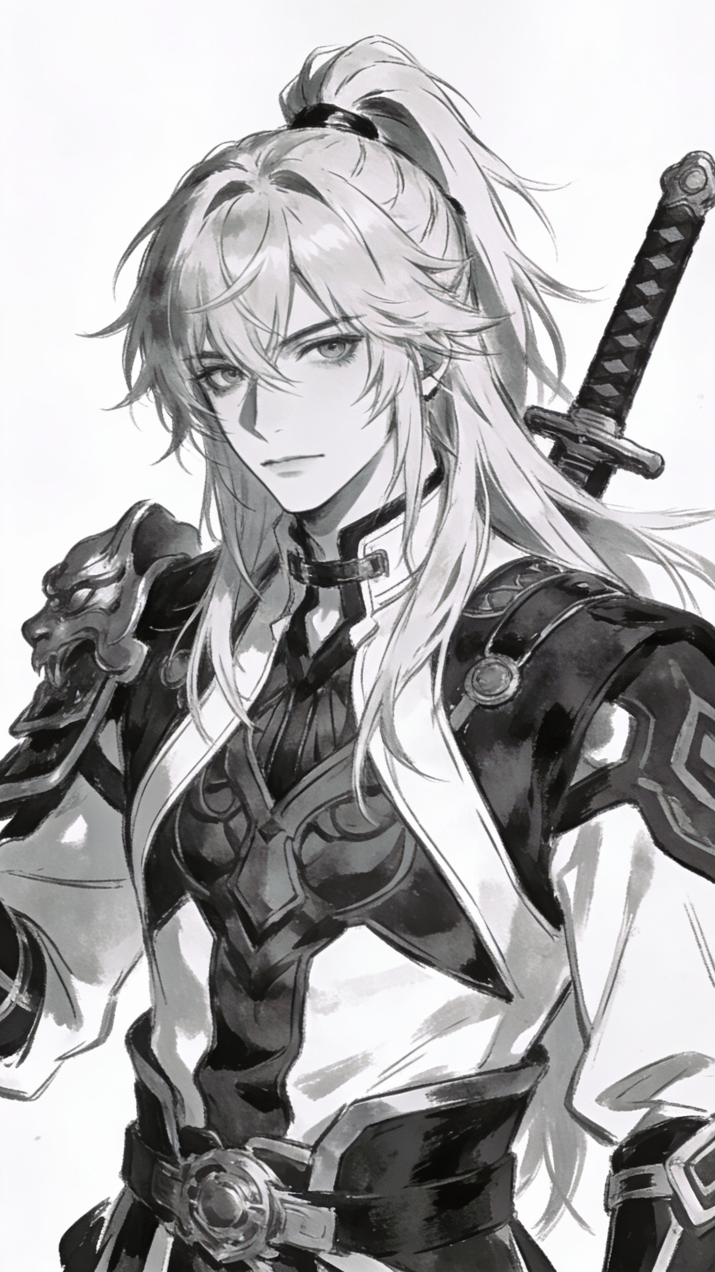 Monochrome Anime Male Swordsman