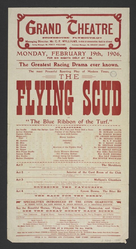 1906 Grand Theatre Playbill for The Flying Scud
