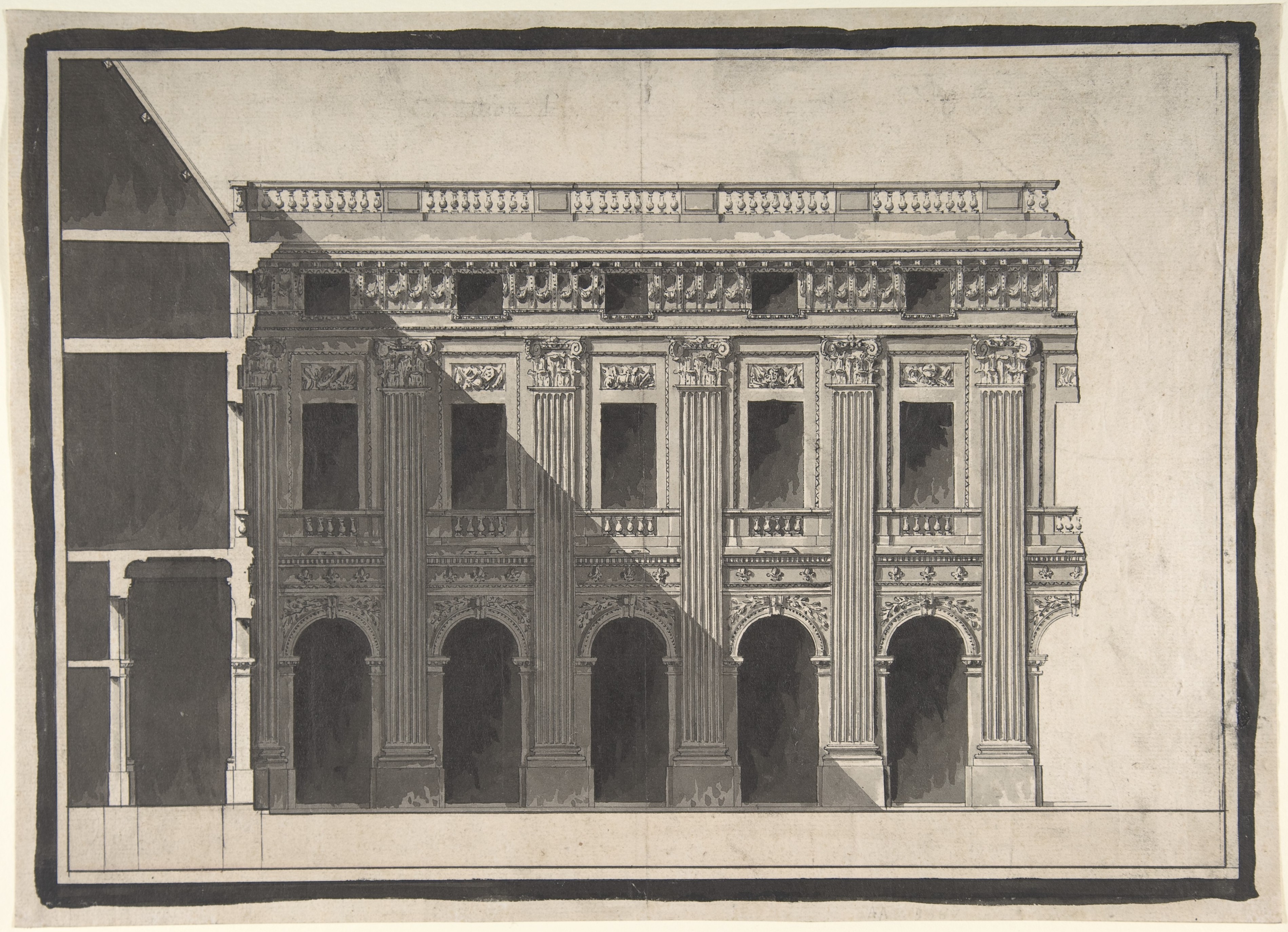 Classical Building Facade Architectural Drawing