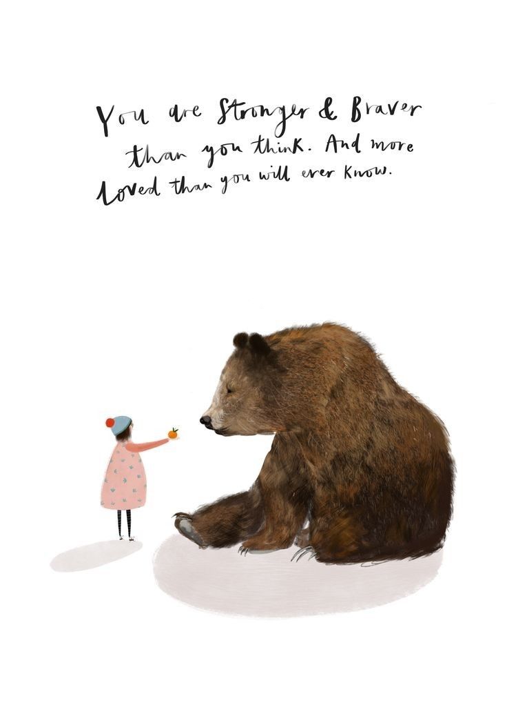 Encouraging Quote Girl and Bear Illustration