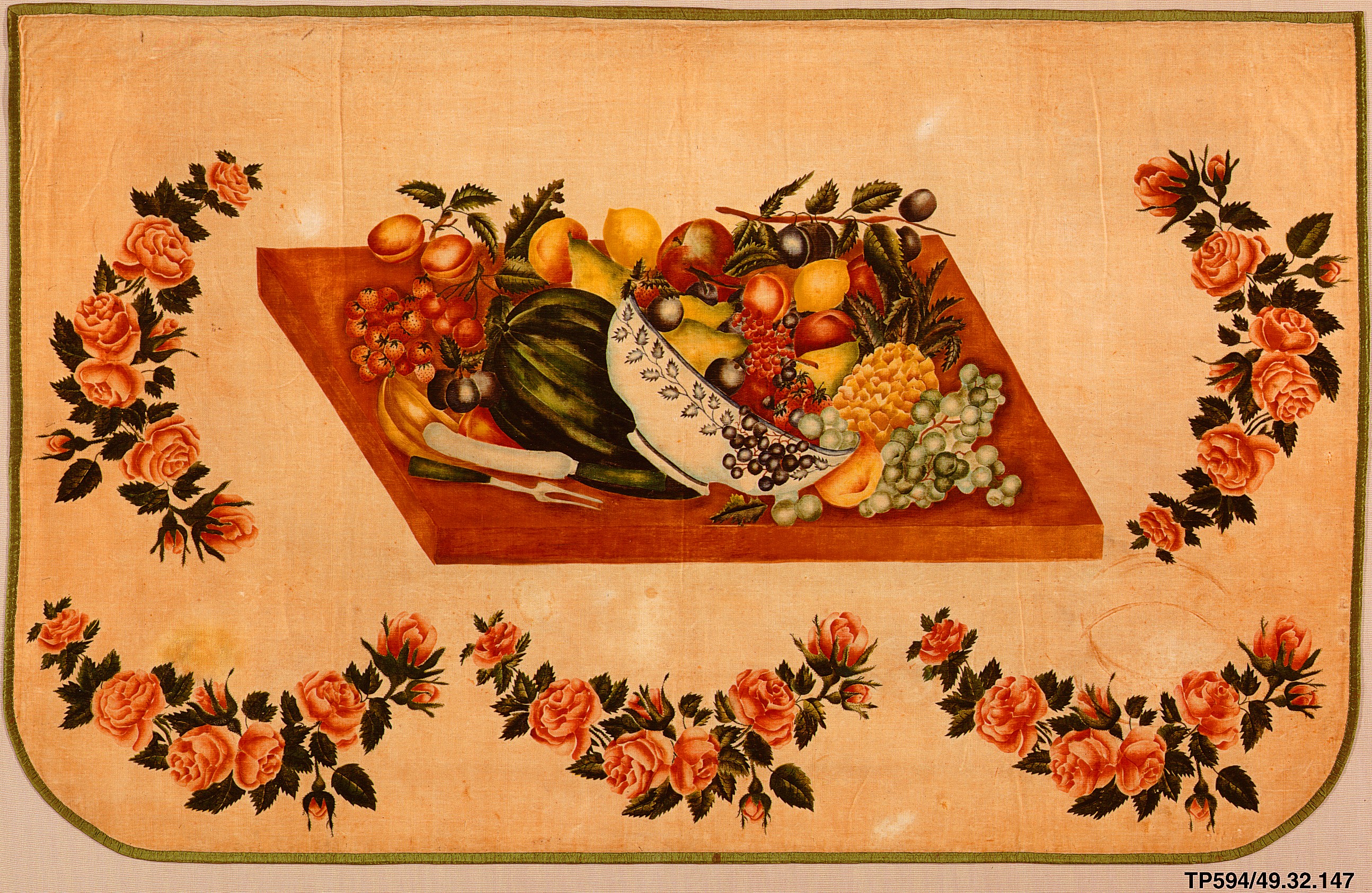 Still Life Fruit Painting with Rose Borders