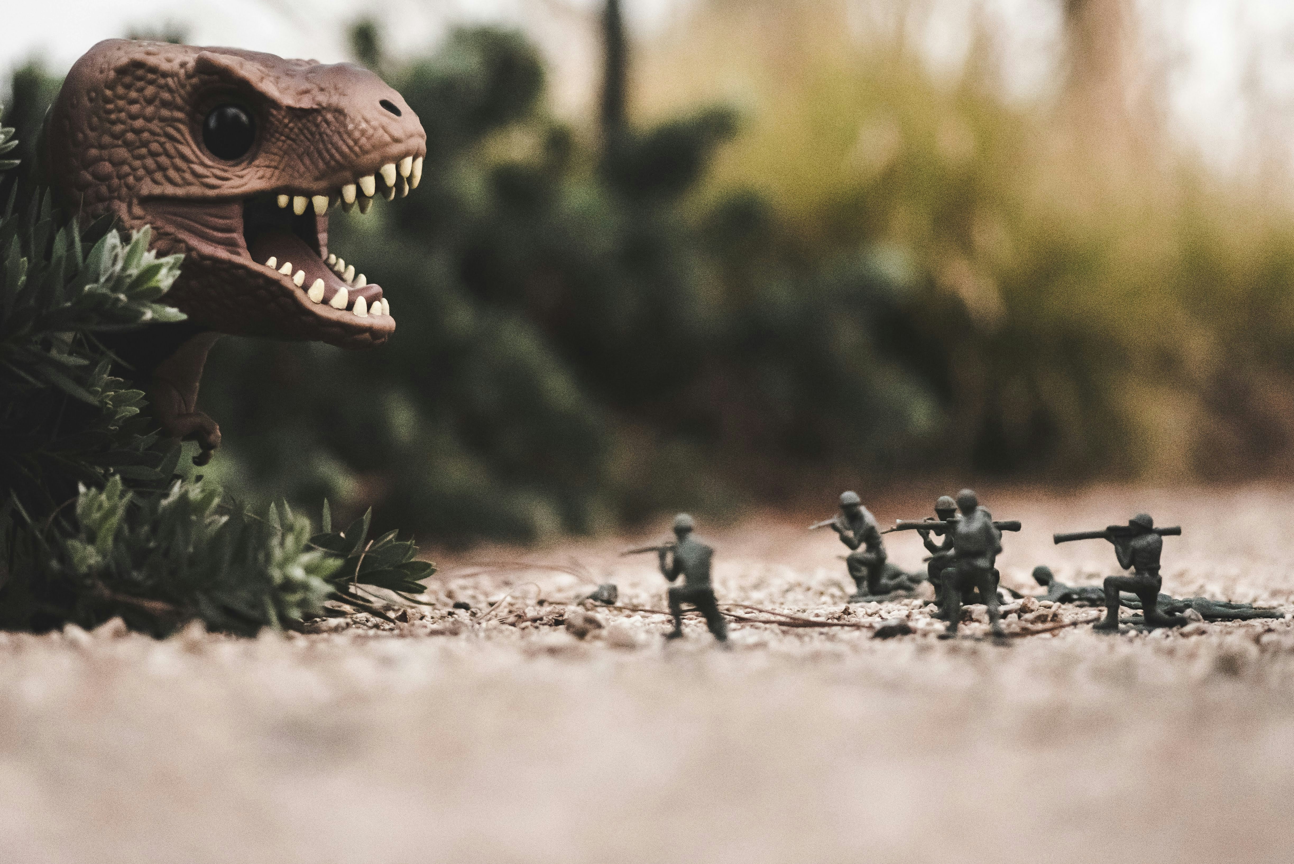 Toy Soldiers Confront Toy T-Rex