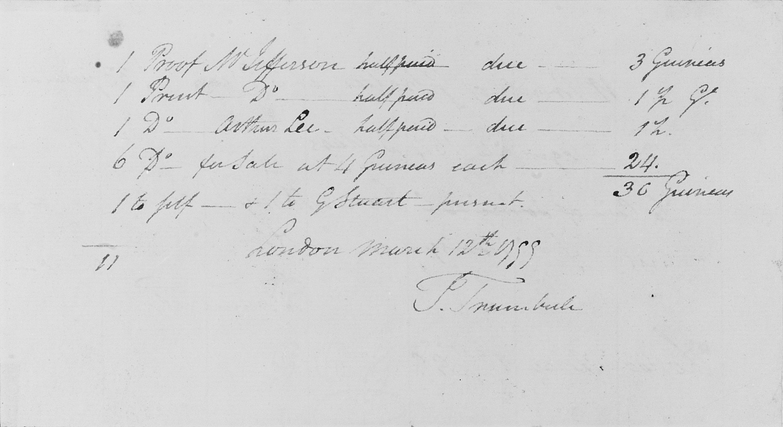1799 London Handwritten Accounting Note