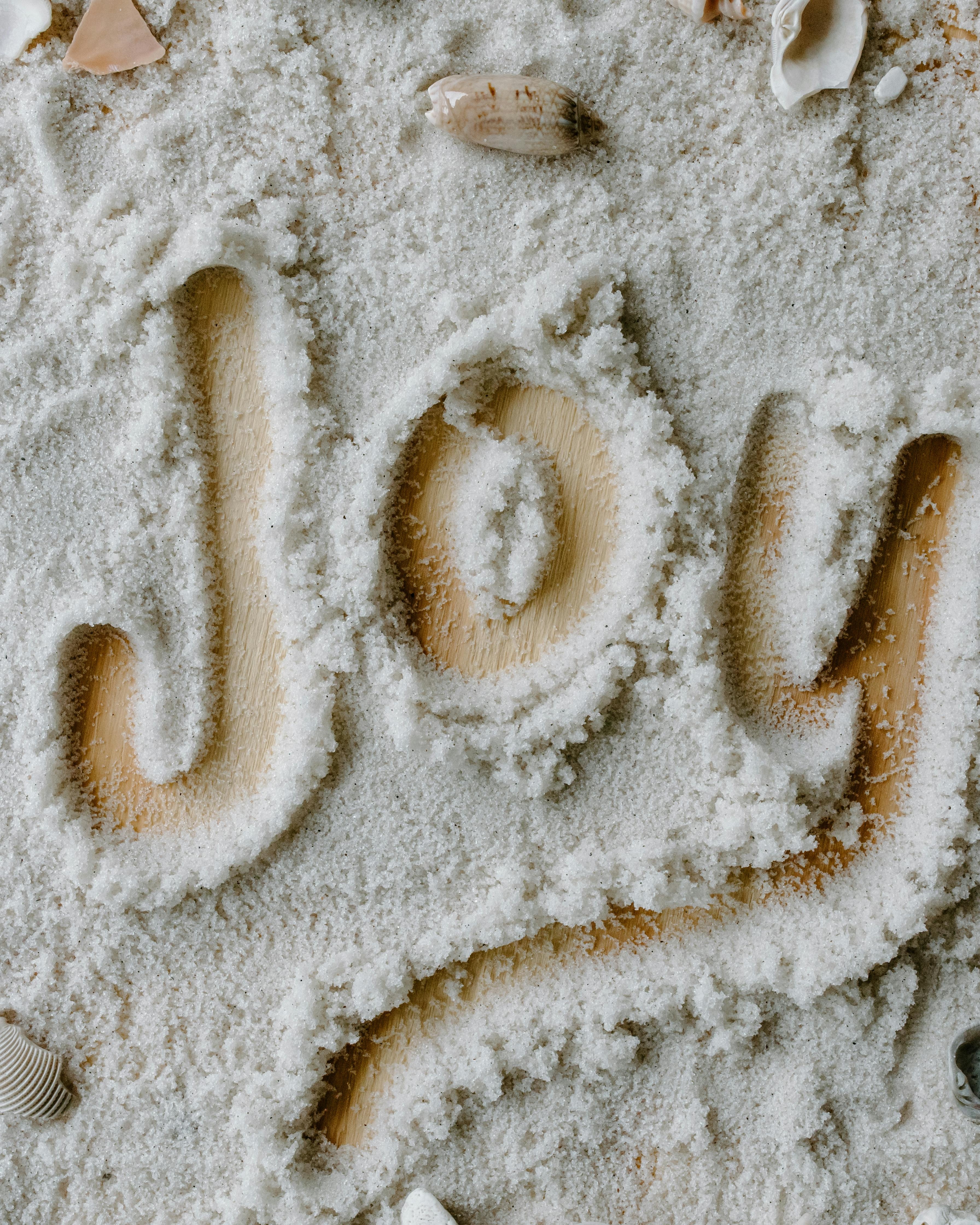 Joy Written in Sand with Seashells