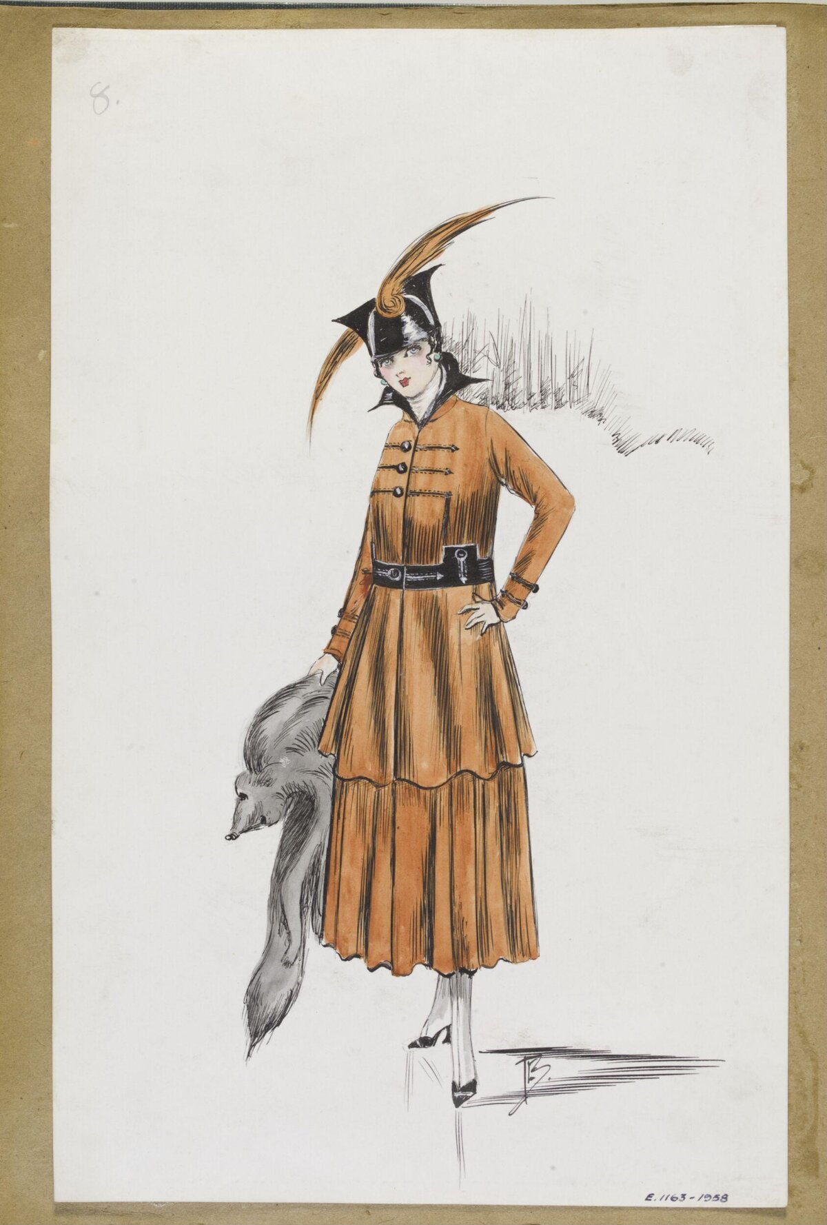 Vintage Women's Coat Fashion Sketch