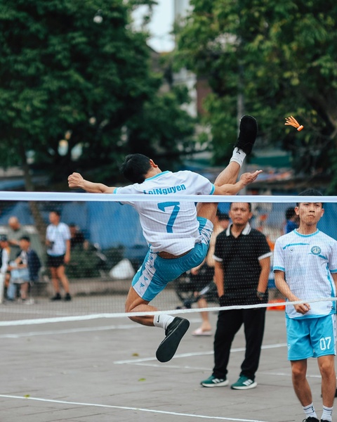 Athlete Jumping to Kick Sepak Takraw