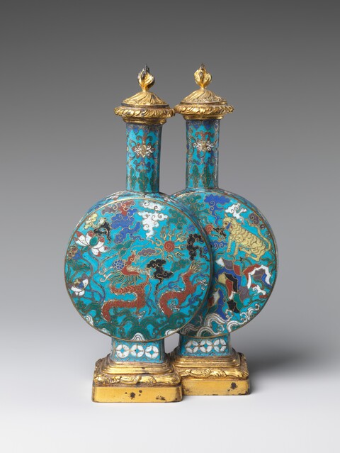 Cloisonné Enamel Twin Vase with Lids