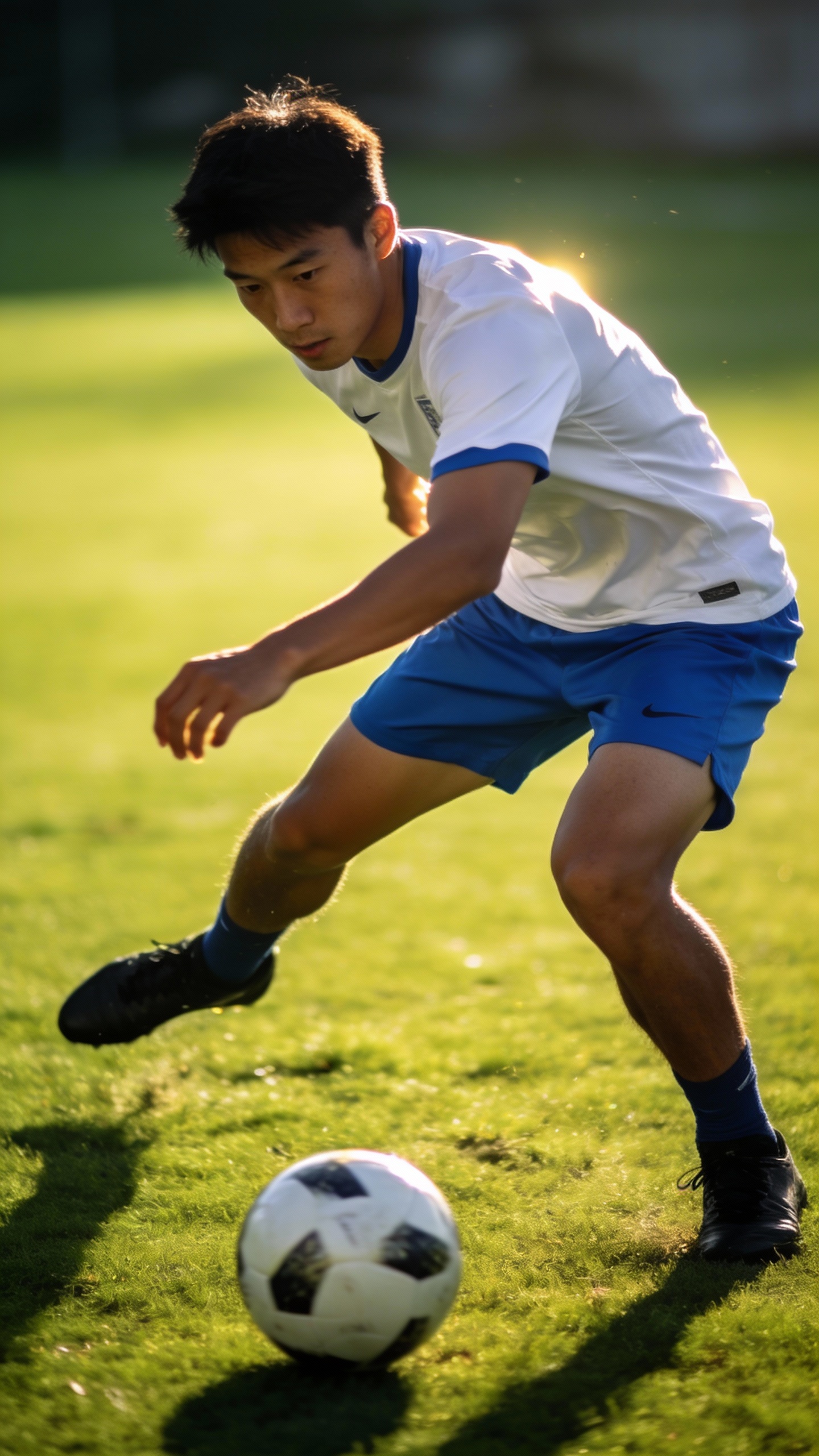 Soccer Player Dribbling on Grass Field