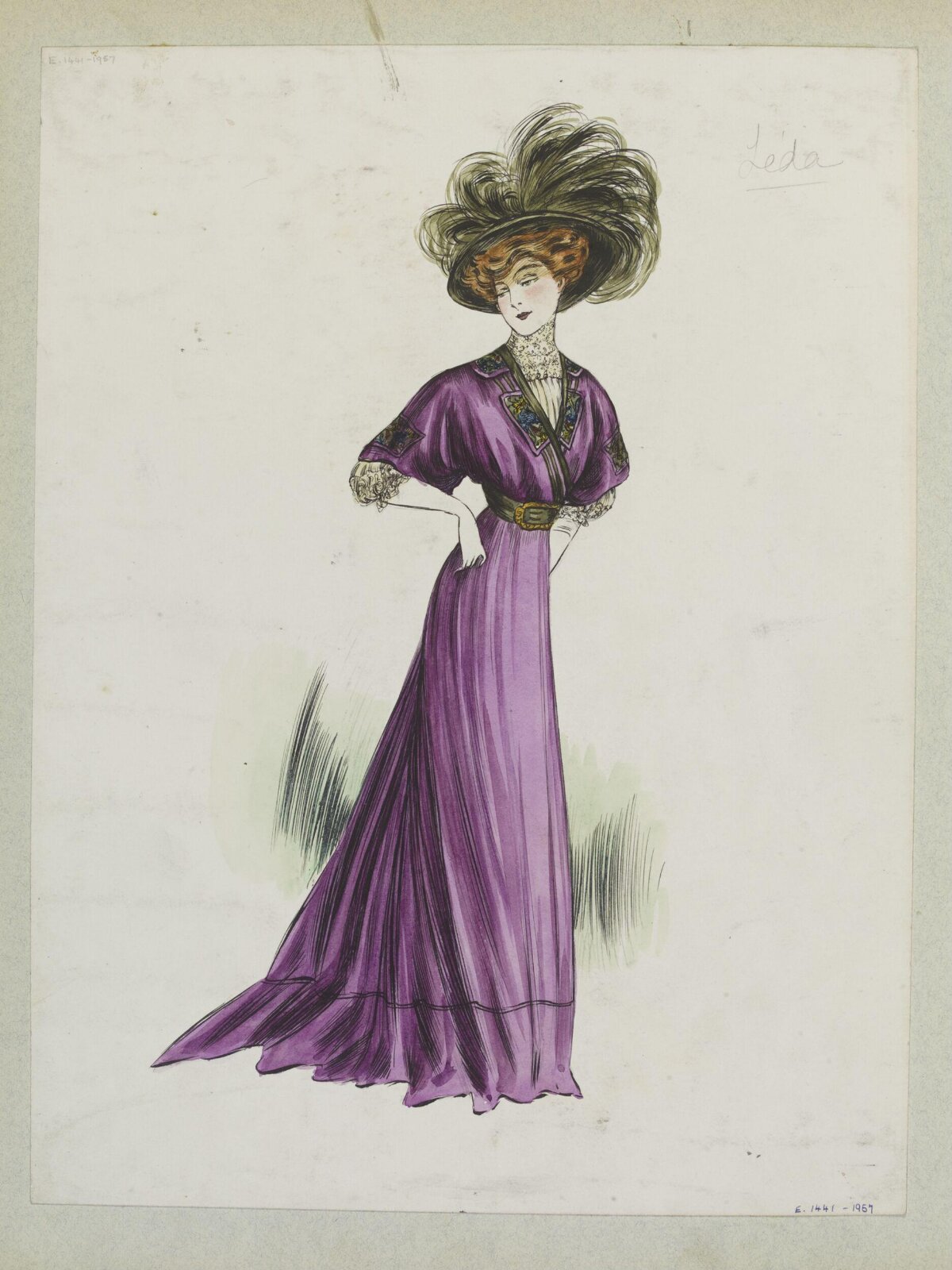 Edwardian Purple Dress Fashion Sketch