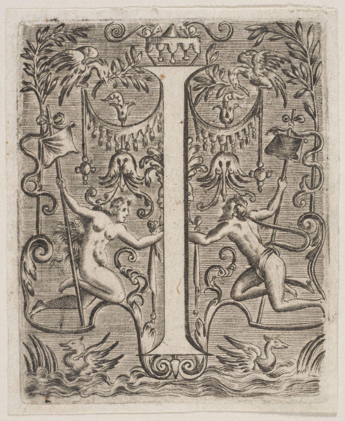 Ornate Engraved Initial Letter I