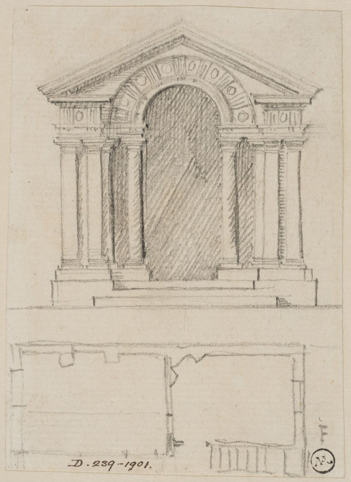 Pencil Sketch of Classical Temple Facade