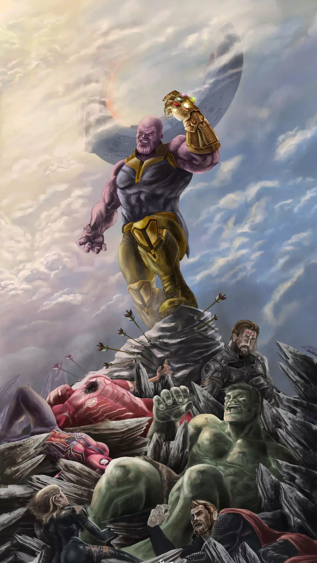 Thanos Standing Over Fallen Avengers