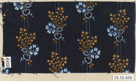 Vintage Dark Blue Floral Textile Sample
