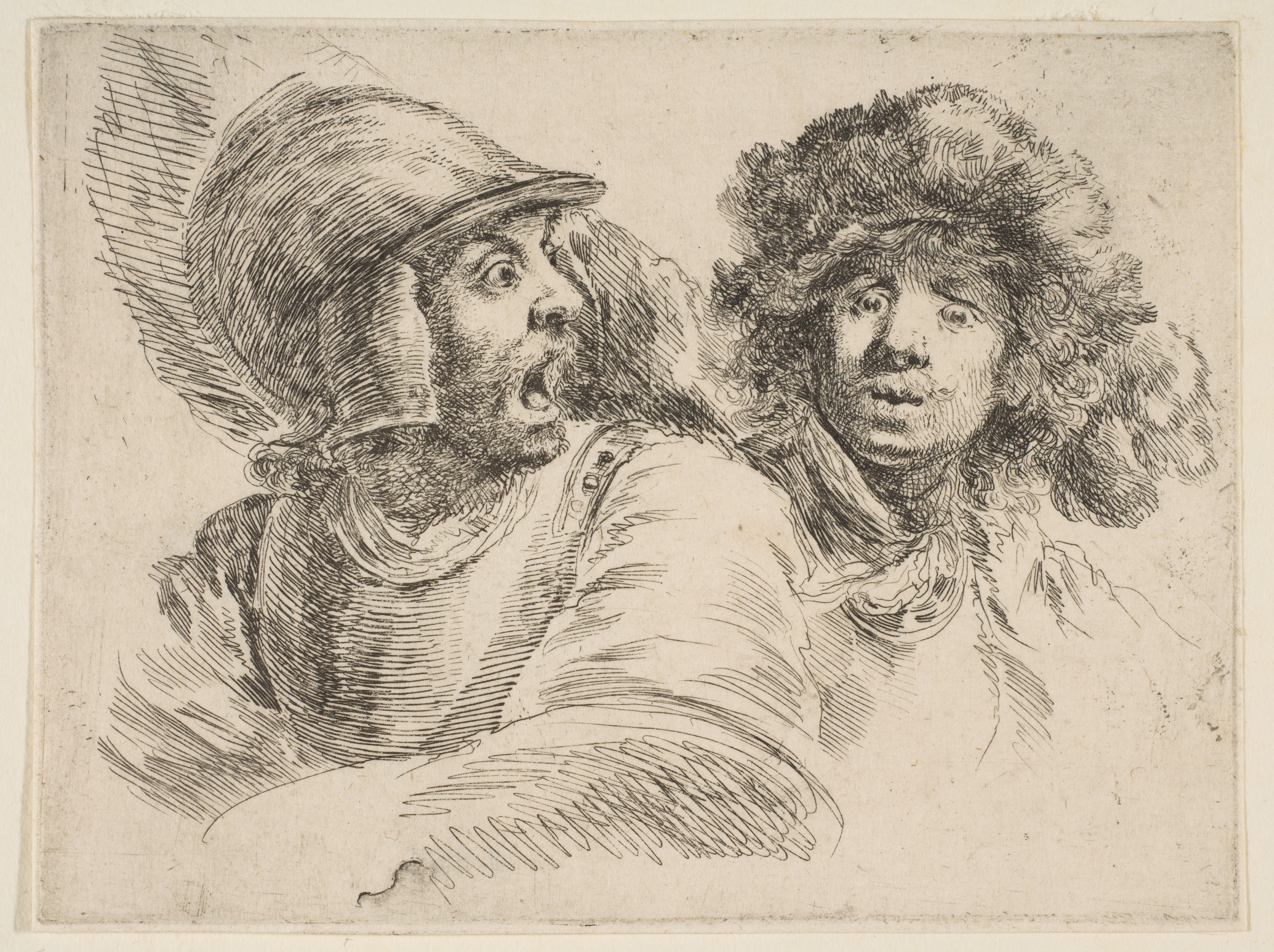 Two Surprised Men Etching Sketch