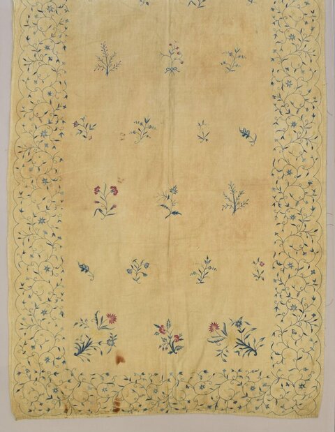 Antique Embroidered Floral Textile