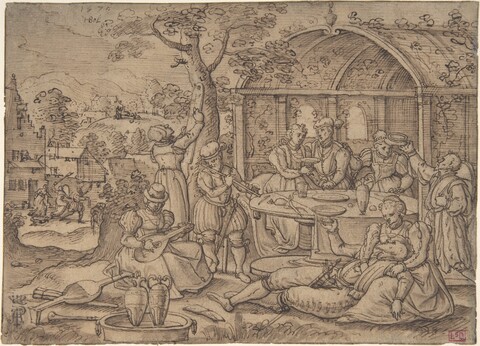 1570 Outdoor Feast Ink Drawing