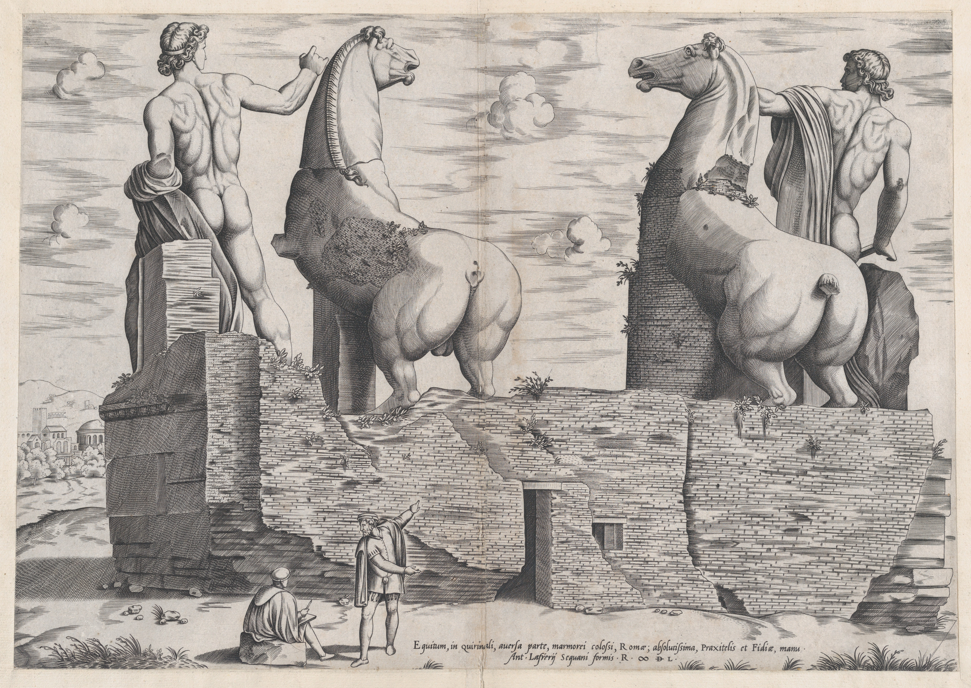 Engraving of Antique Roman Horse Statues