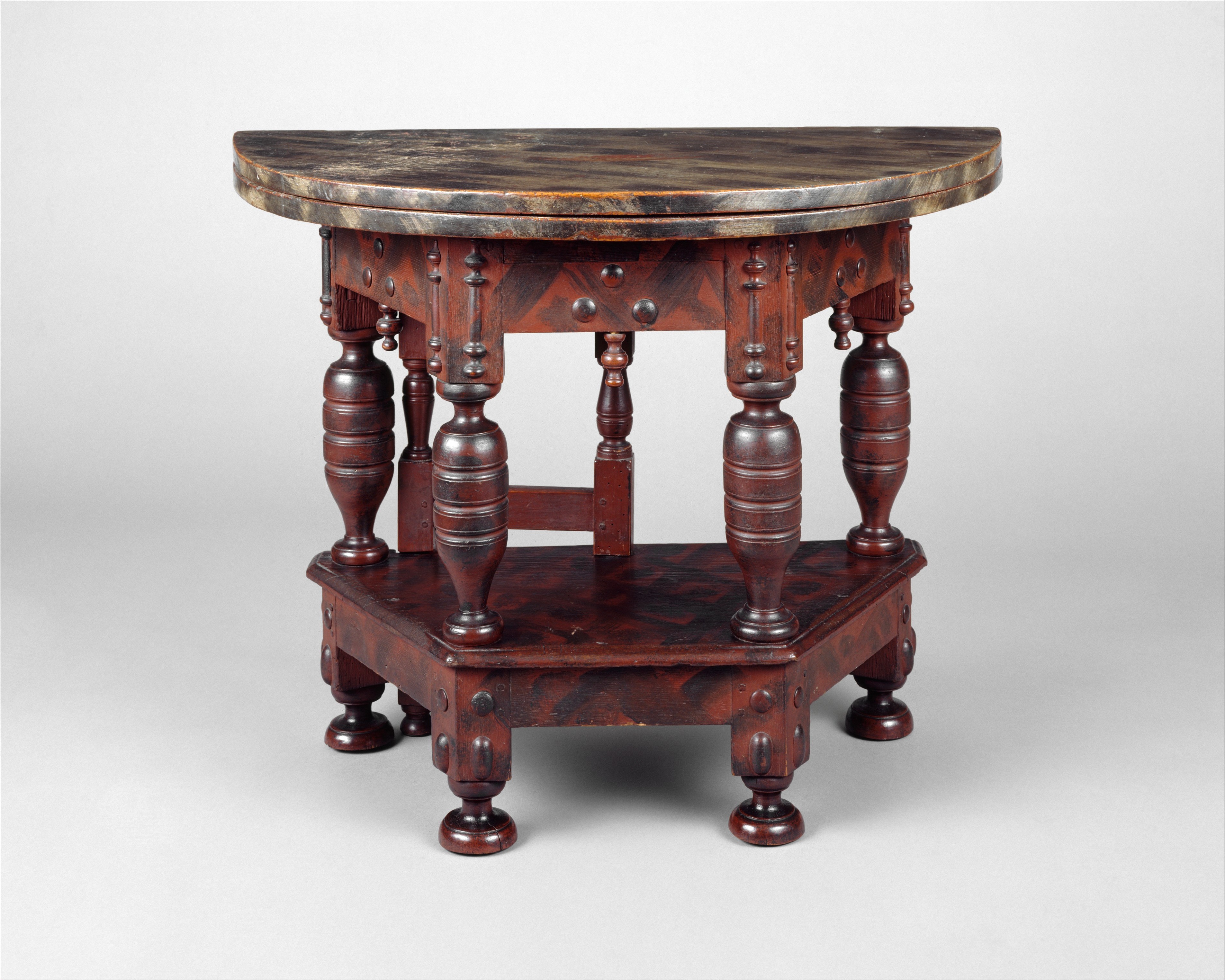 Antique Dark Wood Half Moon Table