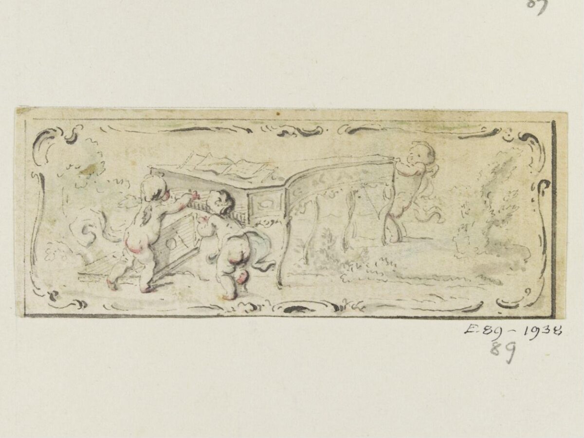 Sketch of Cherubs Moving a Harpsichord
