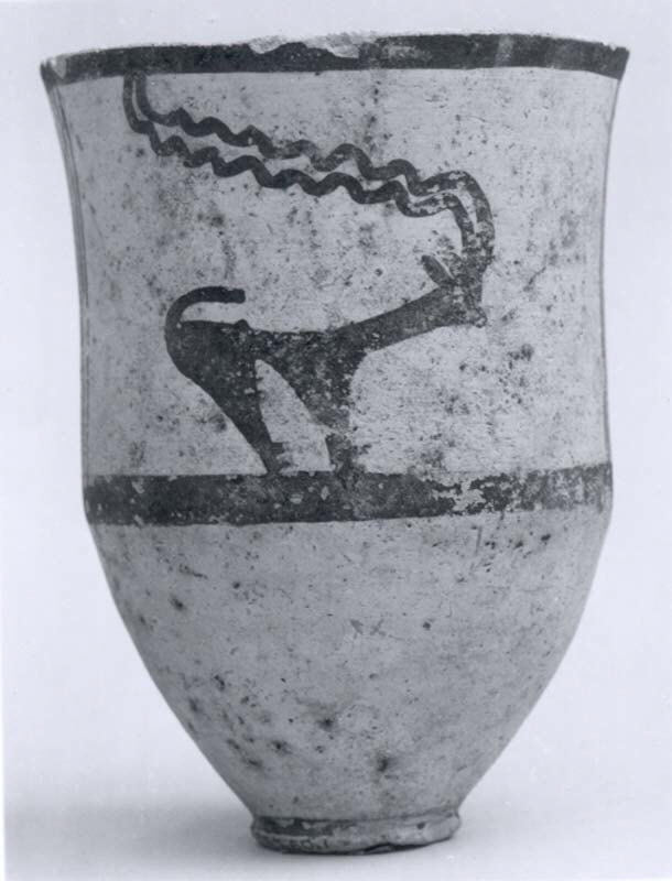 Ancient pottery cup with deer pattern
