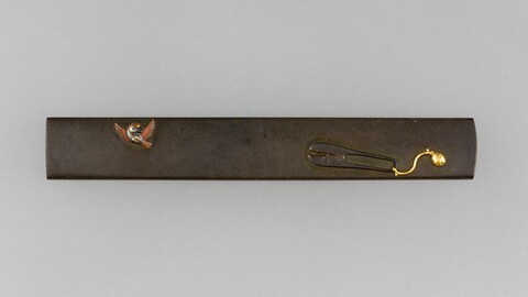 Inlaid Bronze Kozuka with Bird Design