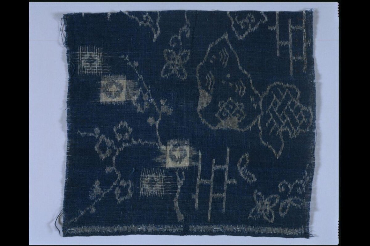 Blue Patterned Antique Textile Fragment