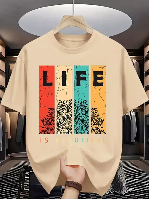 Graphic Print Beige Casual T-Shirt