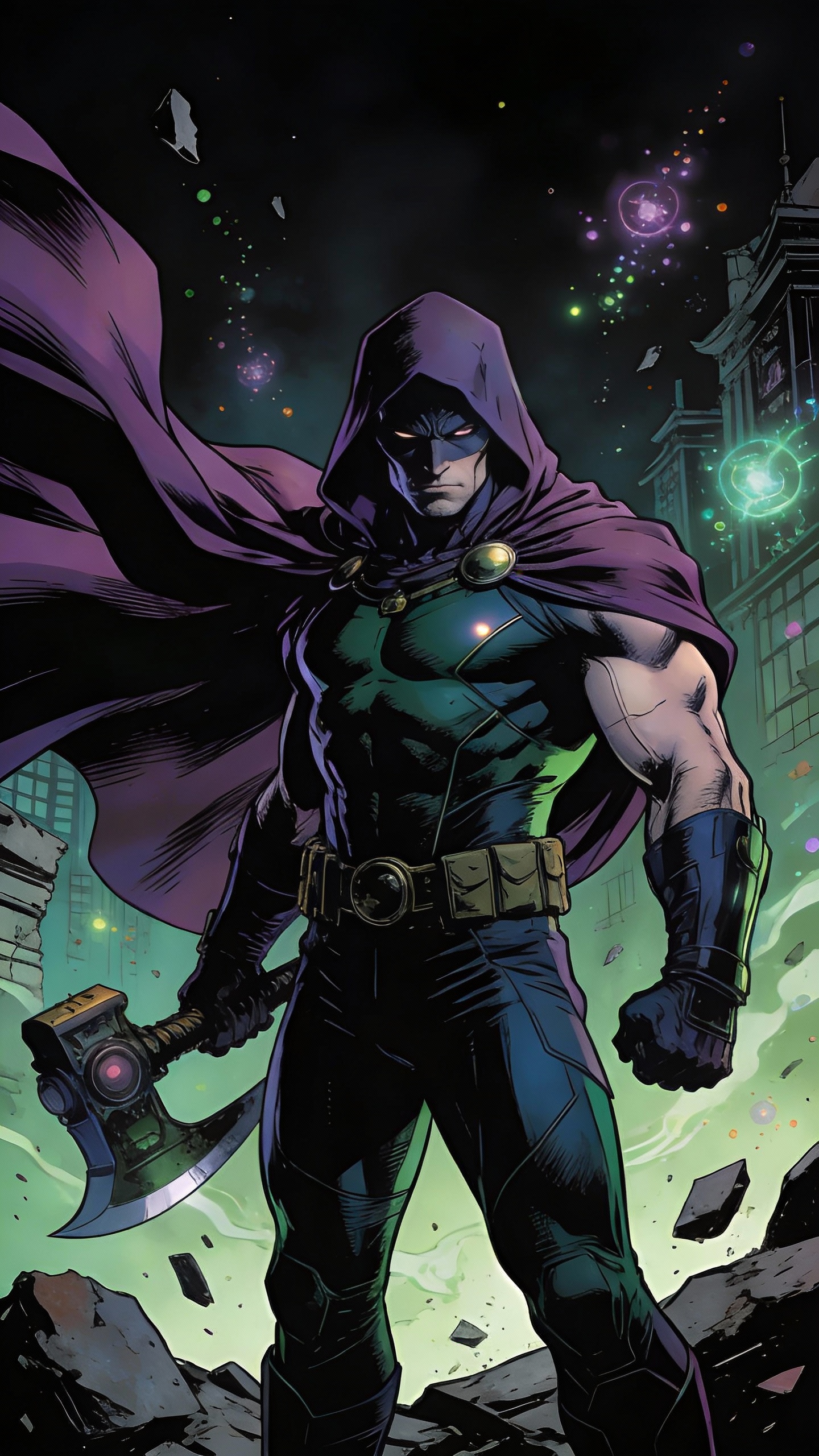 Hooded Comic Superhero with Battle Axe