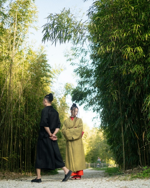 Two People on Bamboo Forest Path