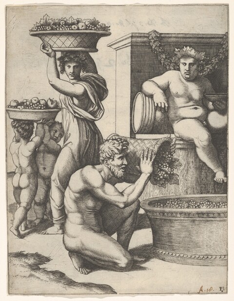 Mythological Wine Making Engraving