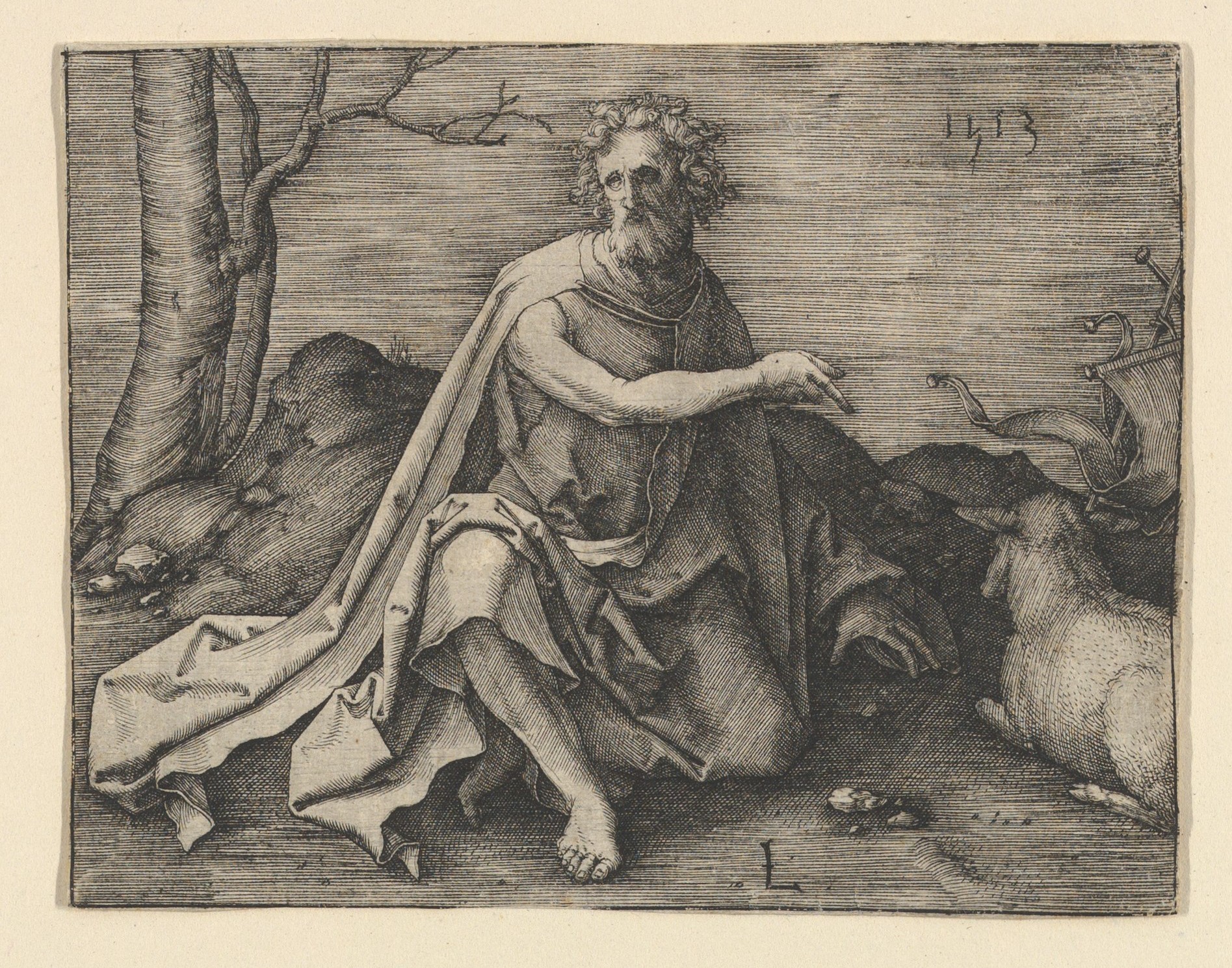 1513 Engraving of Seated Saint John the Baptist
