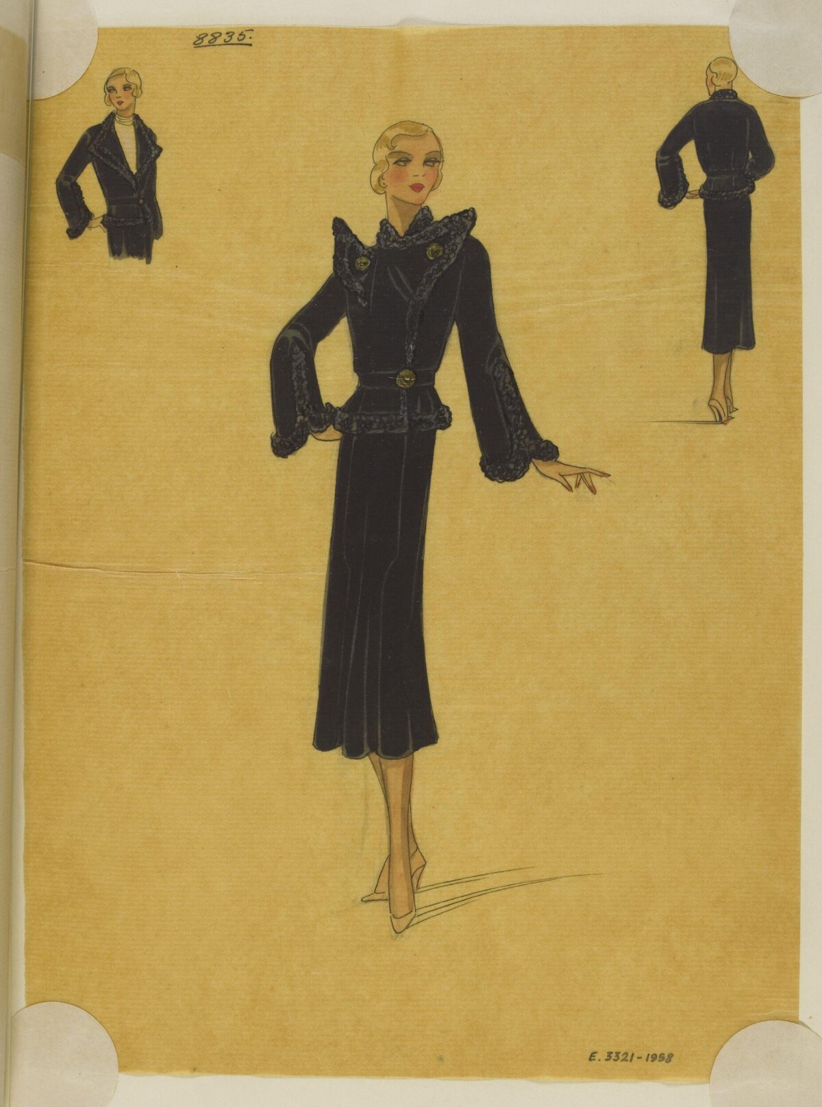 Vintage Black Suit Fashion Design Sketch