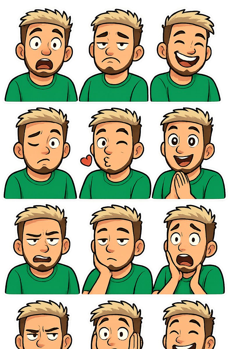 Cartoon Man's Various Facial Expressions