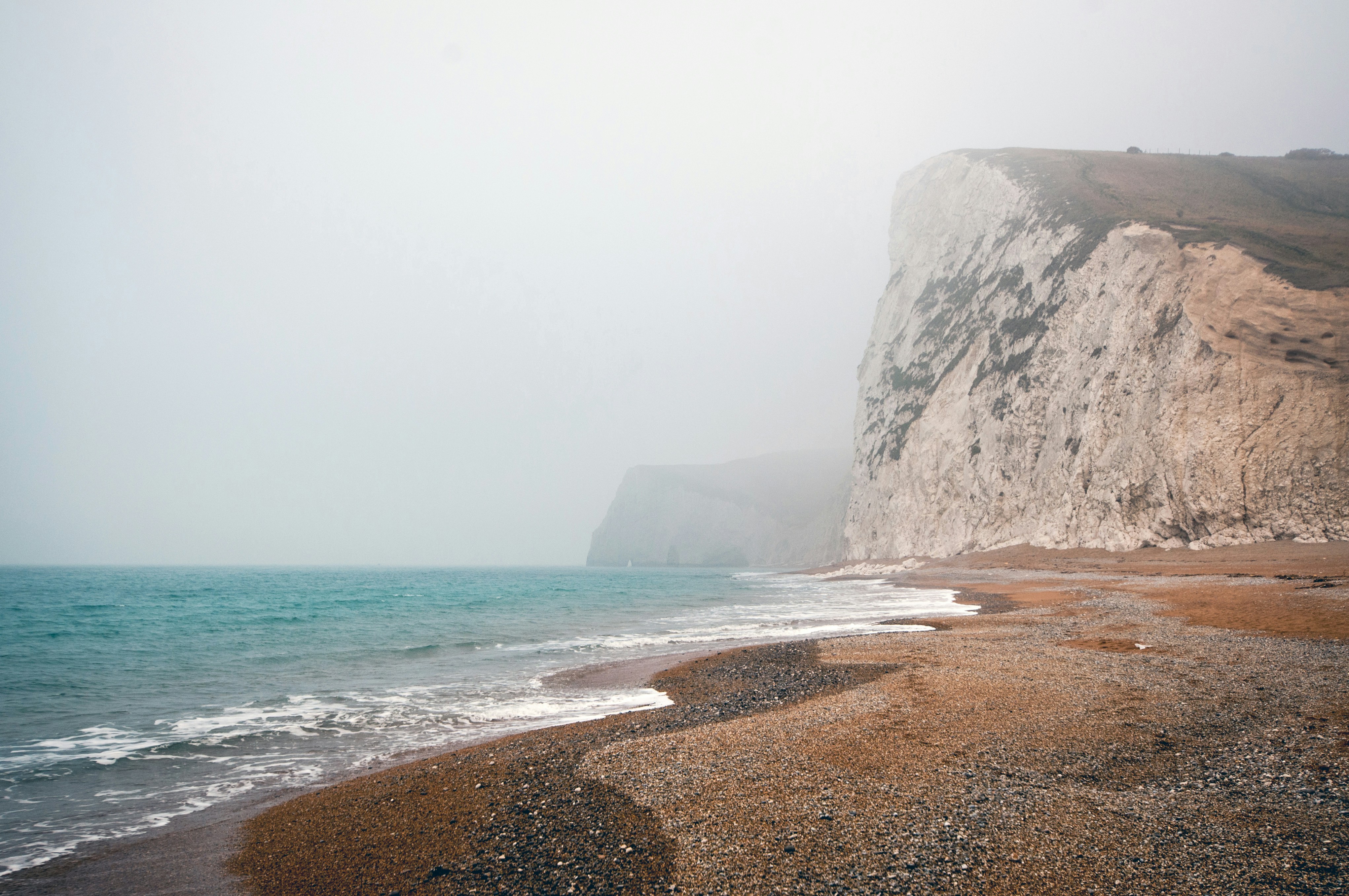 Foggy Coastal White Cliffs Beach