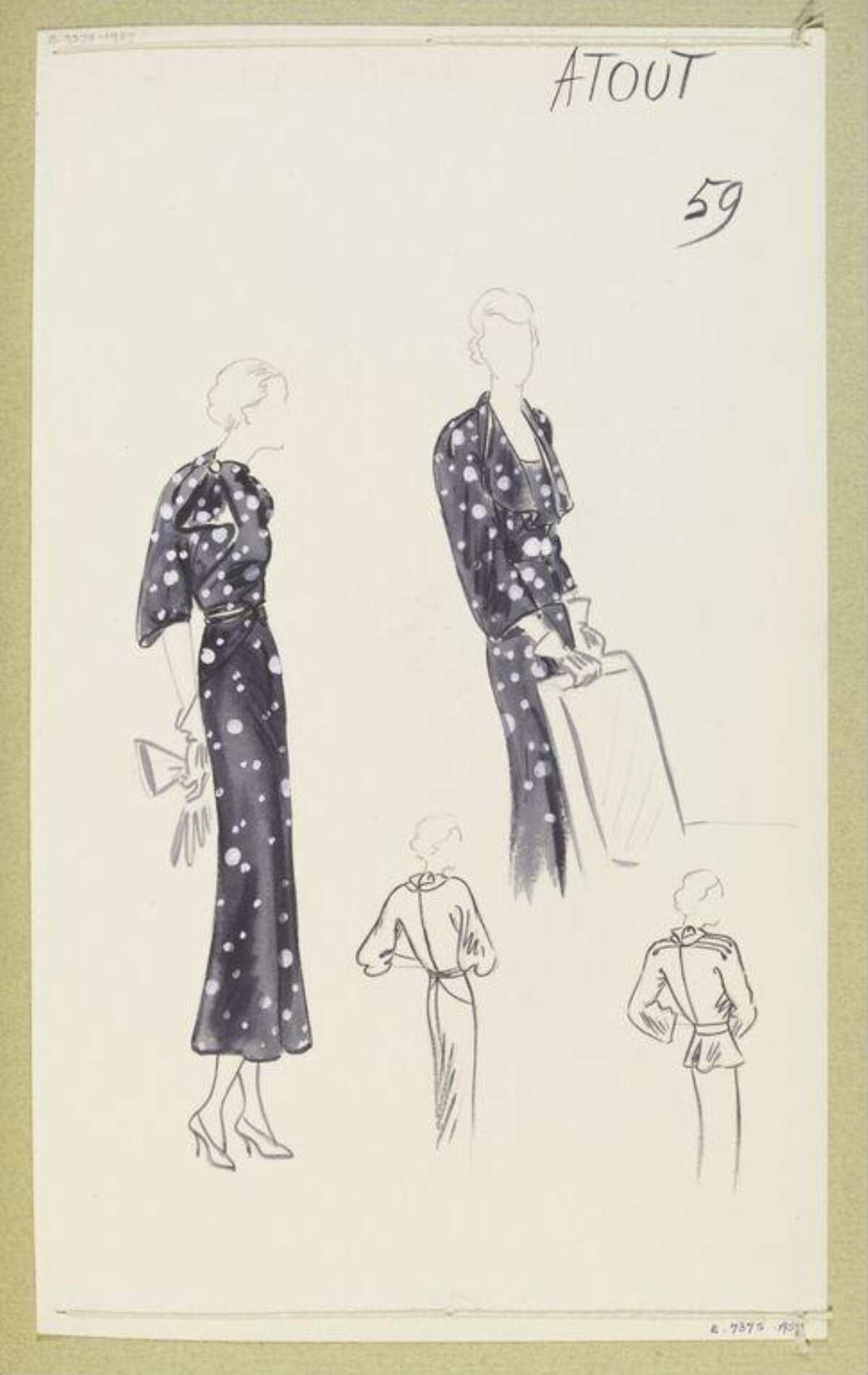 Vintage Polka Dot Gown Fashion Sketch