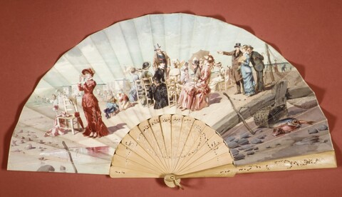 Painted Hand Fan with Beach Scene