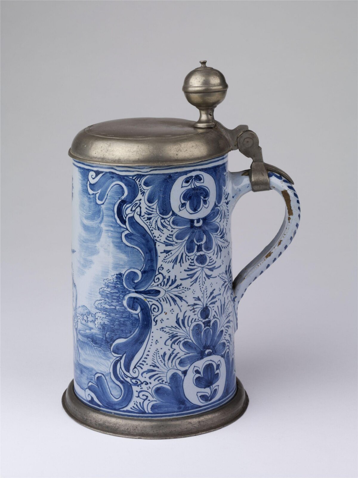 Blue and White Pewter Lidded Tankard