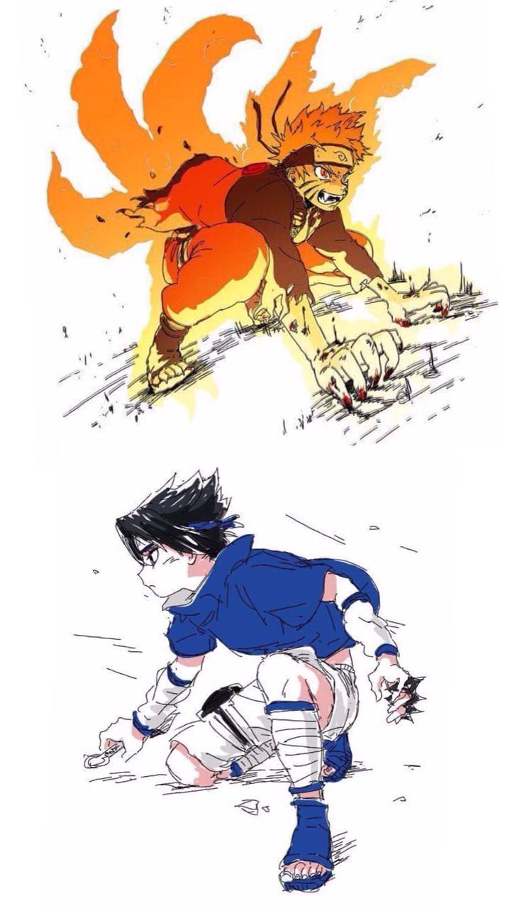 Naruto and Sasuke Battle Stance