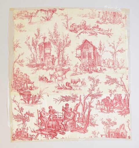 Red Toile Pastoral Print Fabric