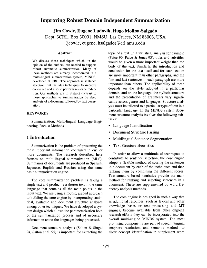 Improving Robust Domain Independent Summarization