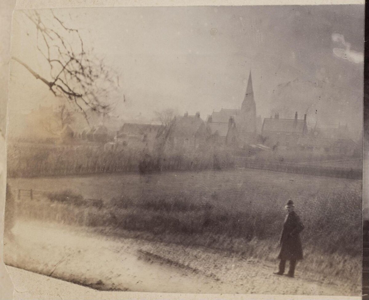 Vintage Village Landscape with Standing Man