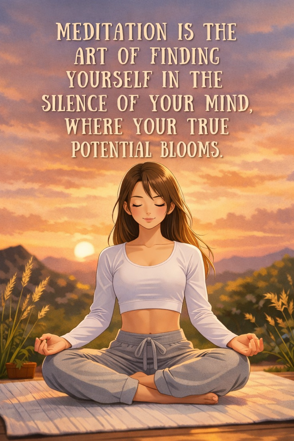 Woman Meditating With Meditation Quote