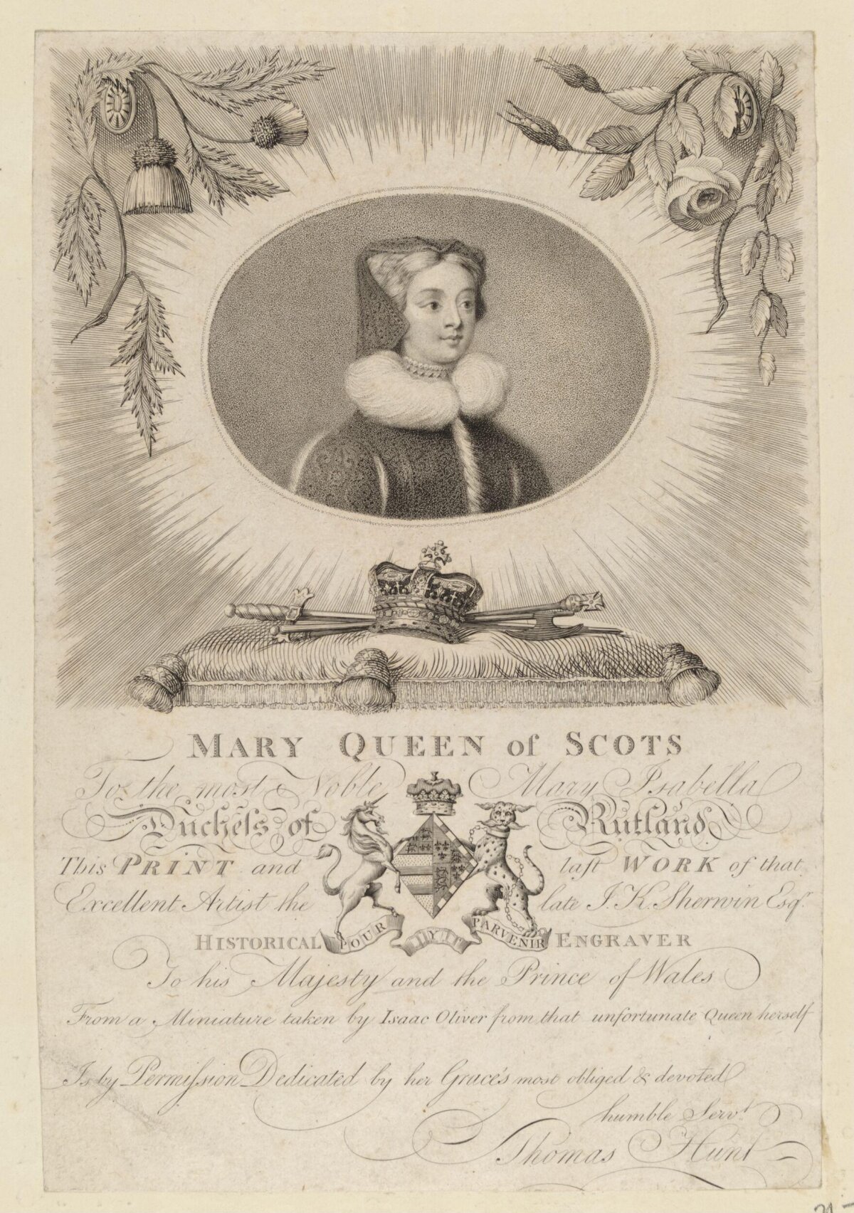 Engraved Portrait of Mary Queen of Scots
