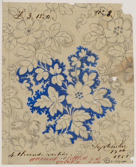 19th Century Floral Textile Design Sketch