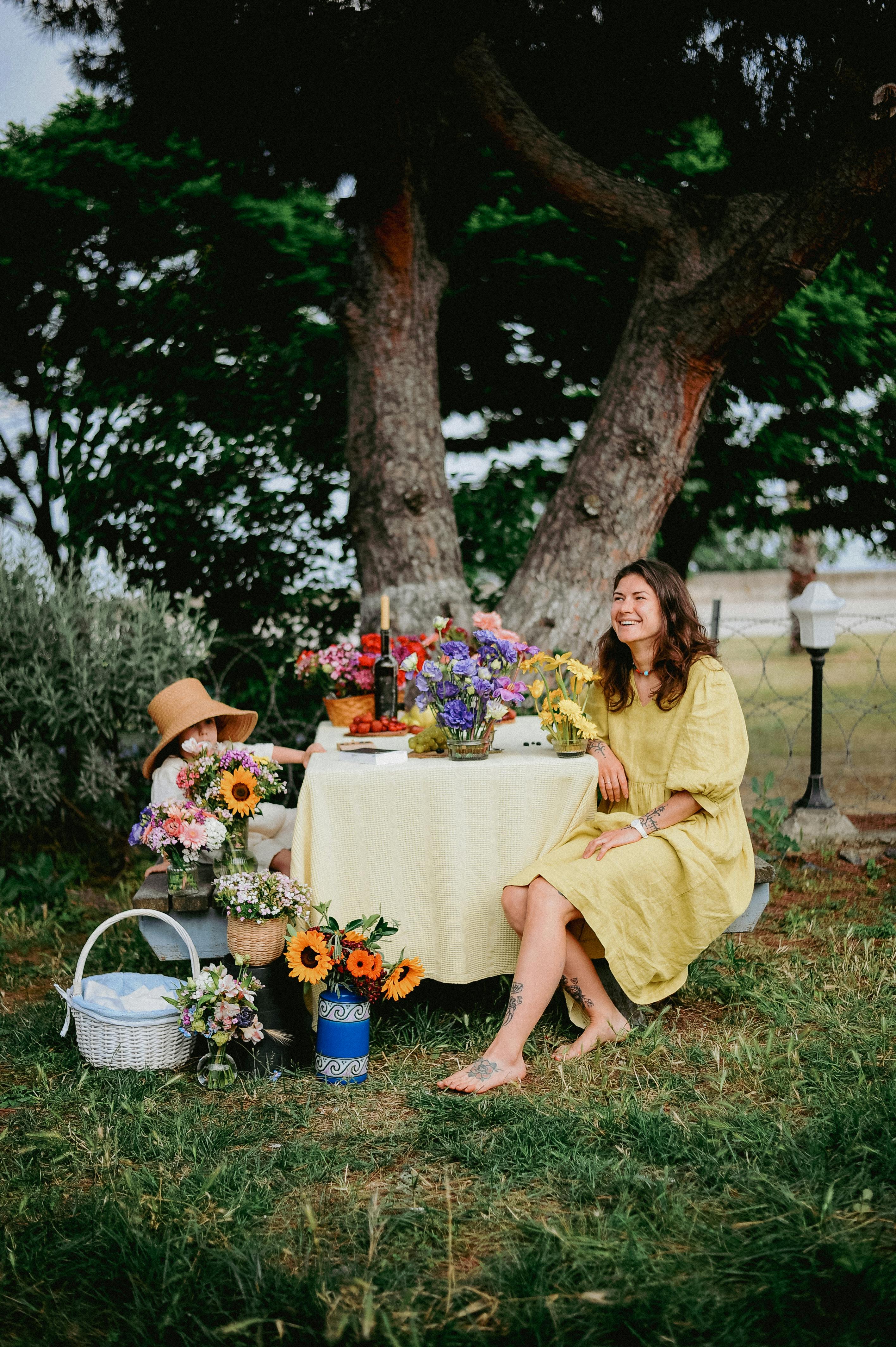 Outdoor Flower Picnic Under Large Tree