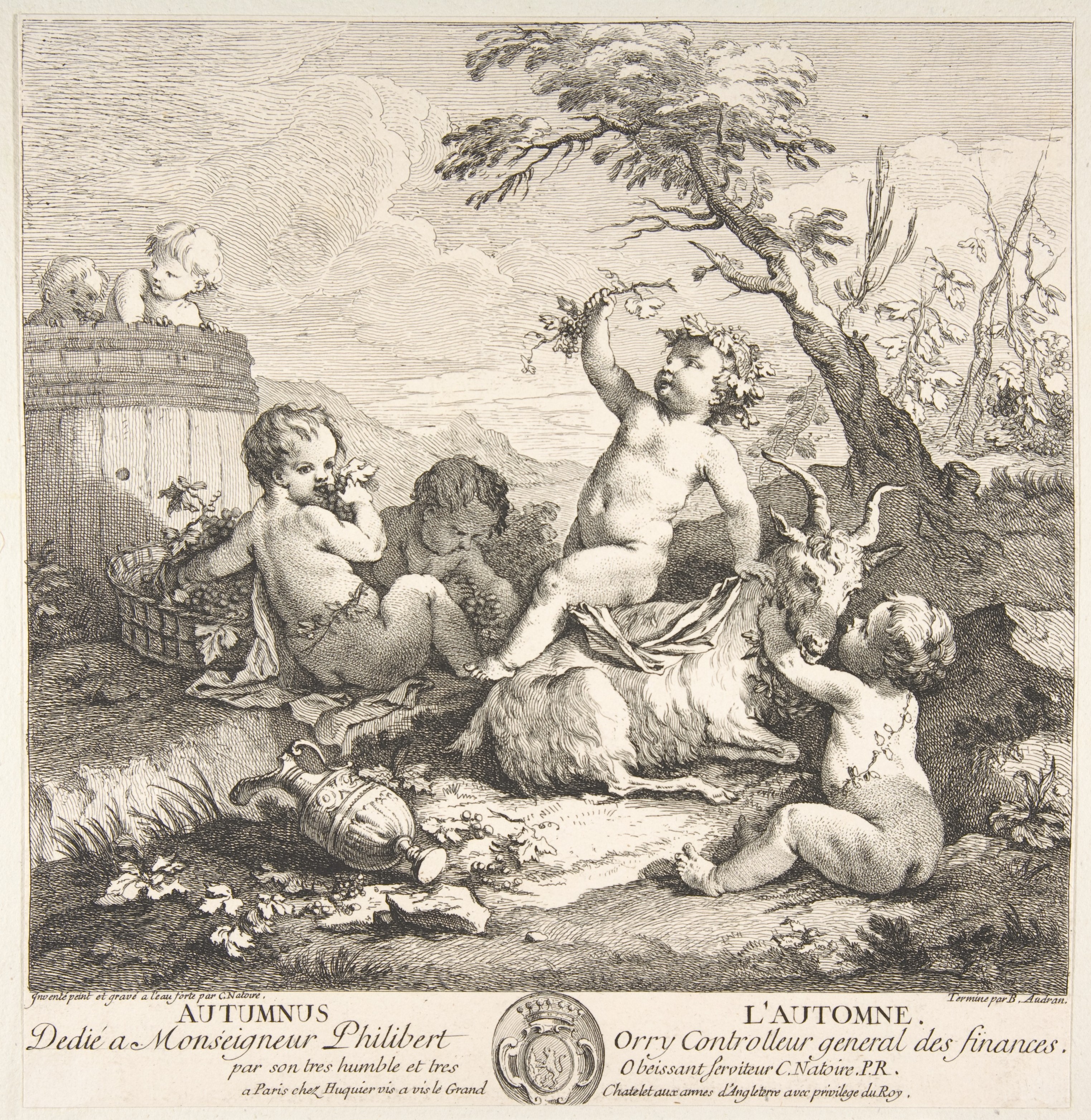 Etching of Cherubs Celebrating Autumn