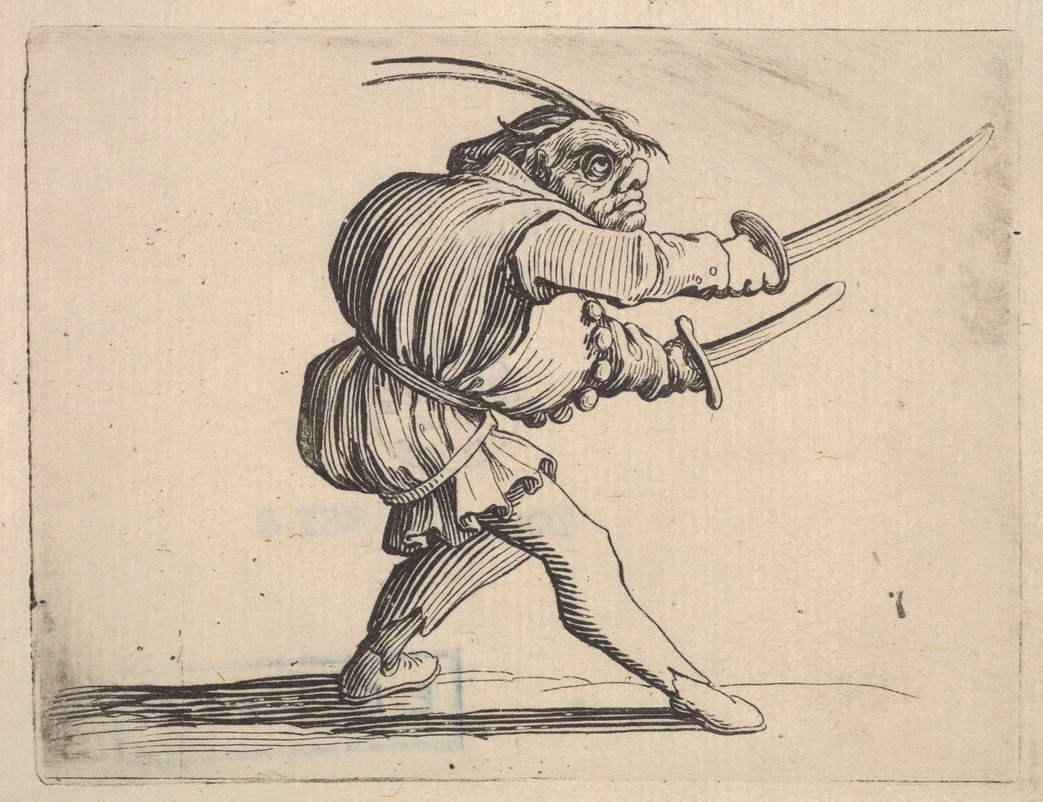 Etching of Dual-sword Fighting Figure