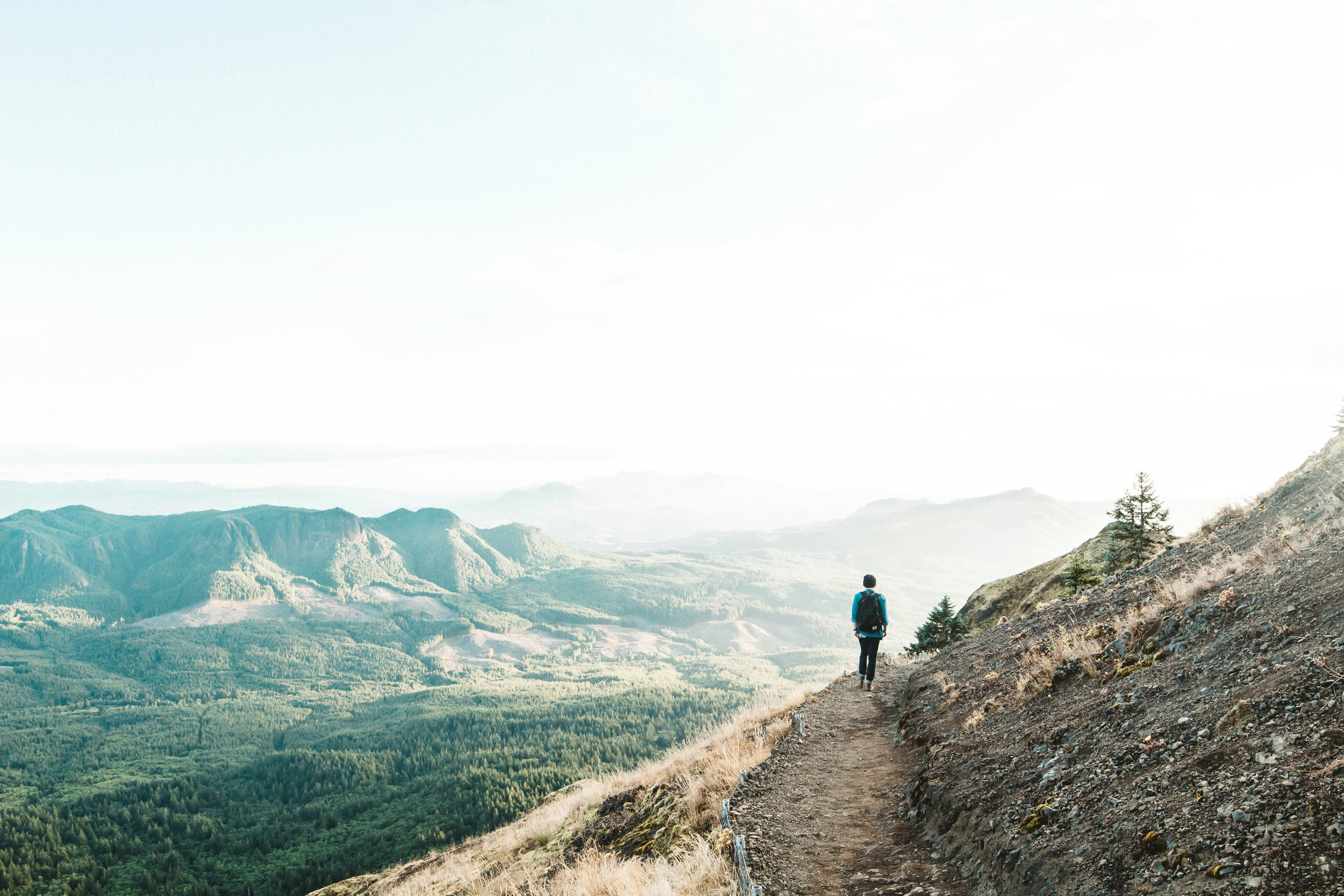 Hiker on Mountain Ridge Trail