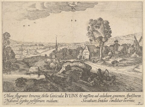 July Countryside Landscape Etching