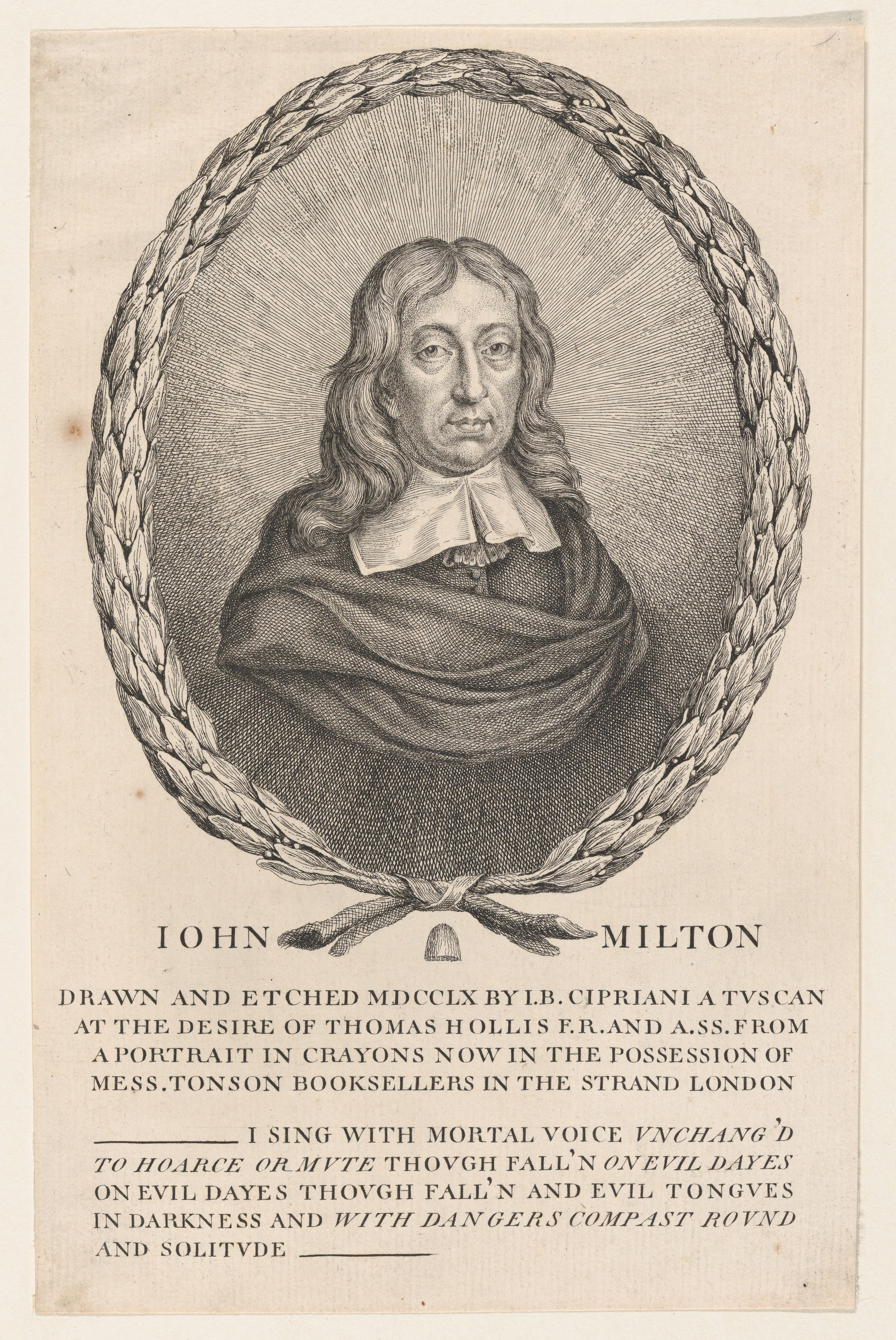 Engraved Portrait of John Milton